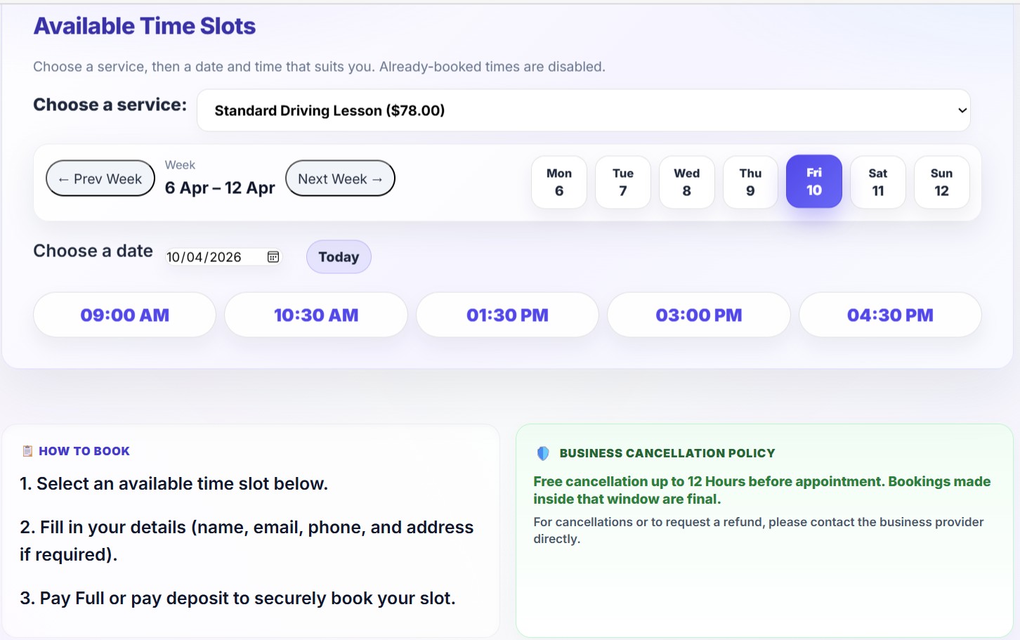 SoloPayLink secure booking and payment preview