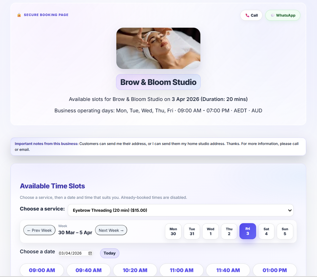 SoloPayLink mobile booking page preview