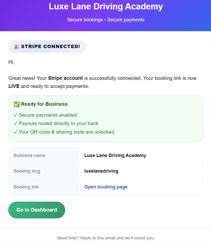 SoloPayLink payments flow preview showing customers booking and paying securely
